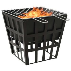 2-in-1 Fire Pit and BBQ 13.4"x13.4"x18.9" Steel - Black