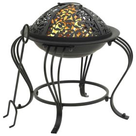 Fire Pit with Poker 19.3" Steel - Black