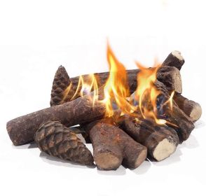 9 Pcs Fake Gas Fireplace Logs ; Ceramic Wood Fire Pit Logs Sets for Indoor or Outdoor Fireplace - Brown - Ceramic Wood