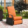 Outdoor Recliner Chair;  Automatic Adjustable Wicker Lounge Recliner Chair with 5.12'' Thicken Cushion - Orange - Brown Wicker