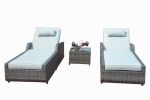 Direct Wicker Outdoor 3PCS Deluxe Patio Adjustable Wicker Rattan Chaise Lounge Set with Cushions and Table - Gray