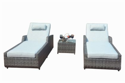 Direct Wicker Outdoor 3PCS Deluxe Patio Adjustable Wicker Rattan Chaise Lounge Set with Cushions and Table - Gray
