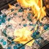 Outdoor Gas Fire Pit Square Dark Brown Wicker Fire Pit Table Propane Fire Table with Glass Rocks - as Pic