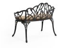 Outdoor Patio Bench; Garden Bench with Cushion All-Weather Cast Aluminum Extra Loveseat for Lawn Front Porch Path Yard Decor Deck Furniture Black - as