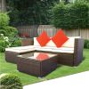 3 Piece Patio Sectional Wicker Rattan Outdoor Furniture Sofa Set - Cream