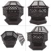22" Hexagonal Shaped Iron Brazier Wood Burning Fire Pit Decoration for Backyard Poolside - 22 inch