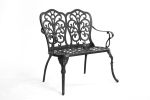 Outdoor Patio Bench; Garden Bench All-Weather Cast Aluminum Loveseat for Lawn Front Porch Path Yard Decor Deck Furniture Black - as Pic