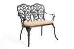 Outdoor Patio Bench; Garden Bench with Cushion All-Weather Cast Aluminum Loveseat for Lawn Front Porch Path Yard Decor Deck Furniture Black - as Pic