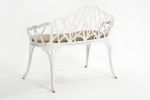 Outdoor Patio Bench; Garden Bench with Cushion All-Weather Cast Aluminum Extra Loveseat for Lawn Front Porch Path Yard Decor Deck Furniture White - as