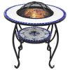 Mosaic Fire Pit Table Blue and White 26.8" Ceramic - Blue