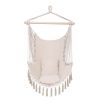 Tassel Hammock Chair Hanging Rope Swing Seat with 2 Cushions - Beige