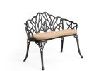 Outdoor Patio Bench; Garden Bench with Cushion All-Weather Cast Aluminum Extra Loveseat for Lawn Front Porch Path Yard Decor Deck Furniture Black - as