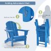 Folding Adirondack Chair;  Fire Pit Chair; Patio Outdoor Chairs All-Weather Proof HDPE Resin for BBQ Beach Deck Garden Lawn Backyard-Navy Blue - Blue