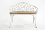 Outdoor Patio Bench; Garden Bench with Cushion All-Weather Cast Aluminum Extra Loveseat for Lawn Front Porch Path Yard Decor Deck Furniture White - as