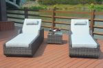 Direct Wicker Outdoor 3PCS Deluxe Patio Adjustable Wicker Rattan Chaise Lounge Set with Cushions and Table - Gray