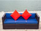 3 Piece Patio Sectional Wicker Rattan Outdoor Furniture Sofa Set - Blue