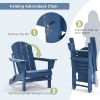 Folding Adirondack Chair;  Fire Pit Chair; Patio Outdoor Chairs All-Weather Proof HDPE Resin for BBQ Beach Deck Garden Lawn Backyard-Navy Blue - Navy